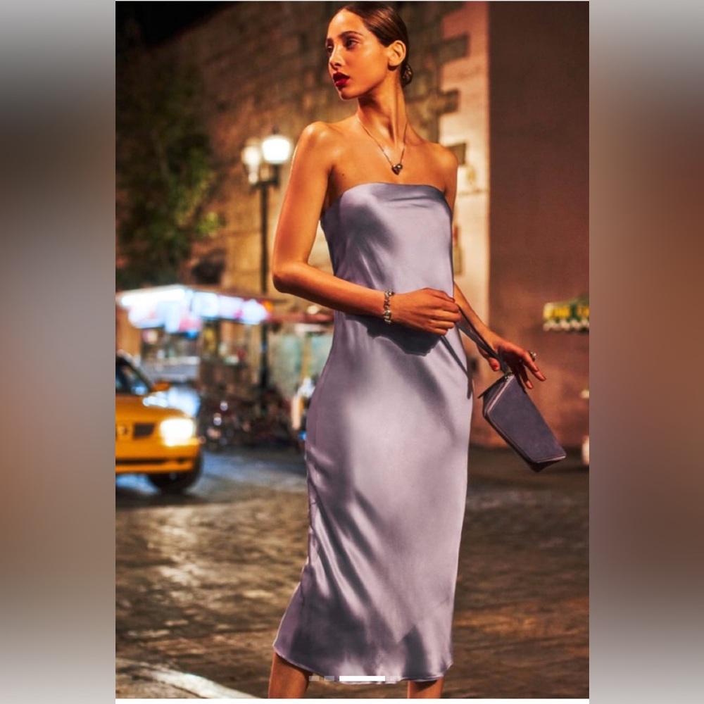 Reformation Joana Strapless Silk
Midi Dress, size L